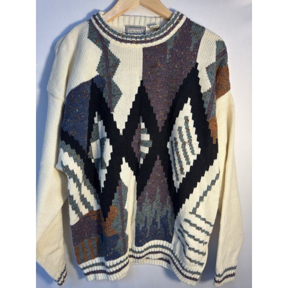 Vintage Abstract Knit Sweater Large 90s Grunge Indie Cozy Grandpa Core